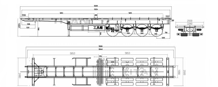 4 axle skeleton trailer drawing